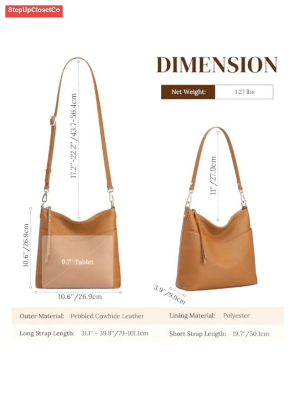 Genuine Leather Tote Handbag 2 Straps Crossbody Shoulder Purse for Women